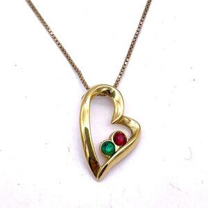 JC 925 Sterling Silver Heart Rhinestone Pendant Necklace Lobster Closure